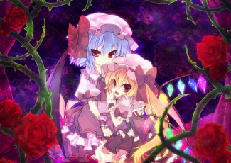 Картинка аниме touhou кристаллы розы цветы девочки