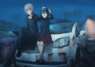 Картинка аниме оружие +техника +технологии двое машина