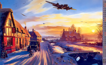 Картинка календари рисованные +векторная+графика здание полет самолет