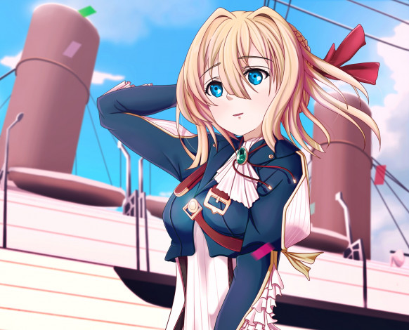 Обои картинки фото аниме, violet evergarden, фон, взгляд, девушка