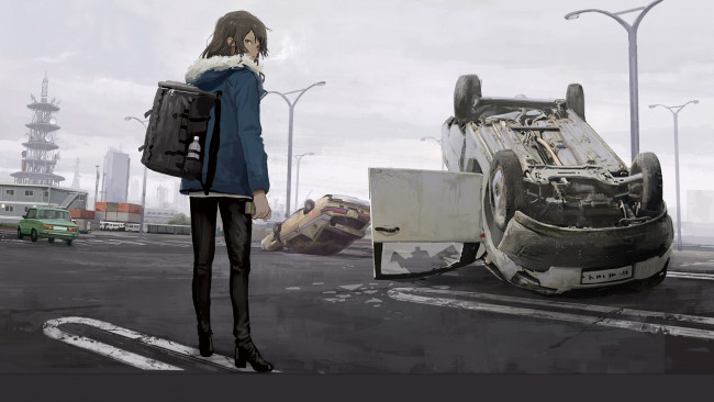 Обои картинки фото аниме, оружие,  техника,  технологии, девушка