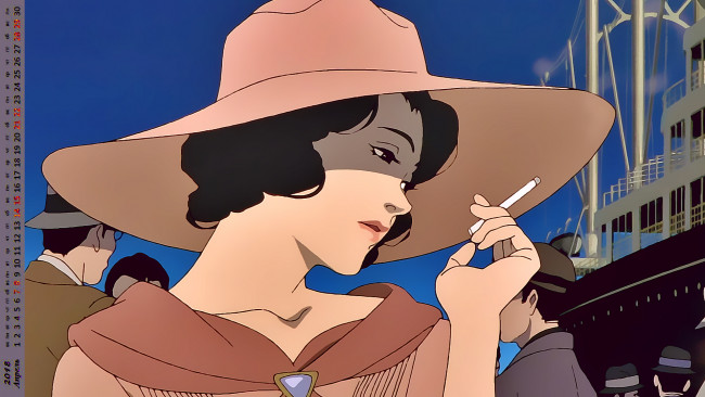 Обои картинки фото календари, аниме, лицо, шляпа, женщина