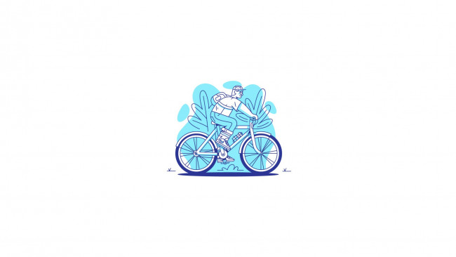 Обои картинки фото рисованное, минимализм, турист, велосипед