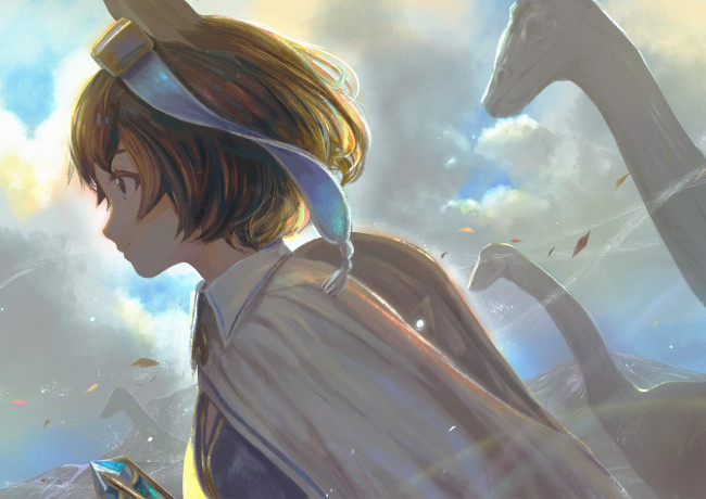 Обои картинки фото аниме, животные,  существа, девушка