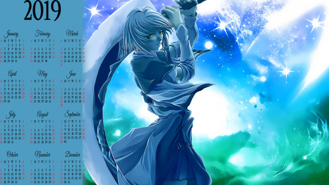 Обои картинки фото календари, аниме, оружие, человек