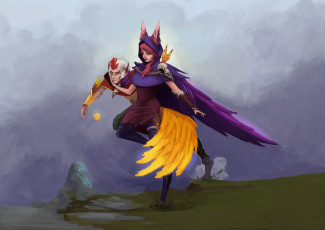 Картинка видео+игры league+of+legends rakan xayah пара скалы долина