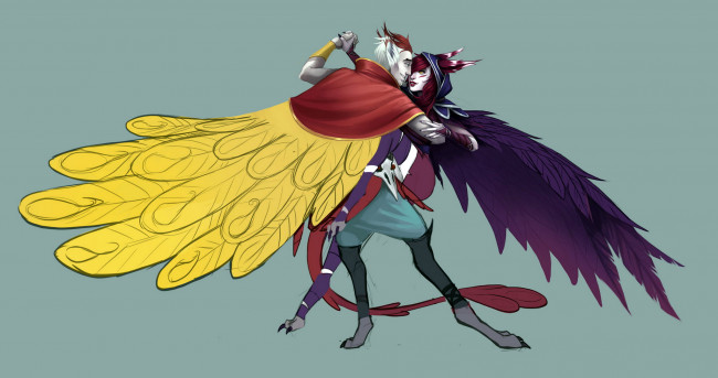 Обои картинки фото видео игры, league of legends, rakan, xayah, пара, танец