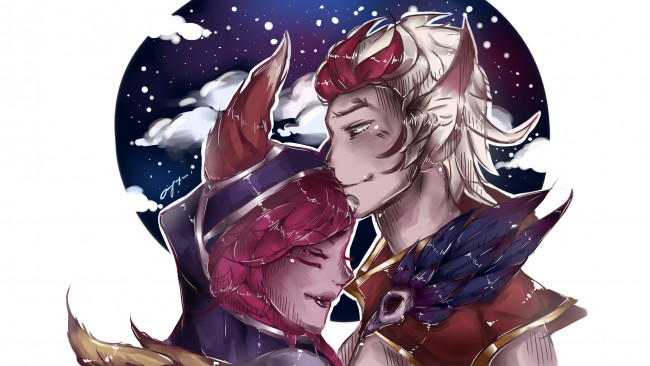 Обои картинки фото видео игры, league of legends, rakan, xayah, пара, любовь