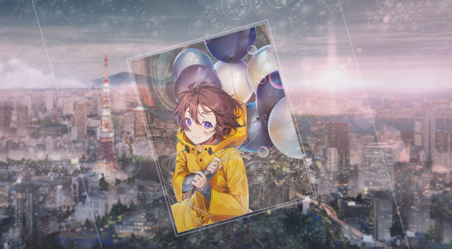 Обои картинки фото аниме, город,  улицы,  интерьер,  здания, девушка