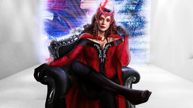 Обои картинки фото рисованное, кино,  мультфильмы, wanda, maximoff, постер, art, рисунок, сериал, wandavision, элизабет, олсен, фантастика, фэнтези, боевик, комедия