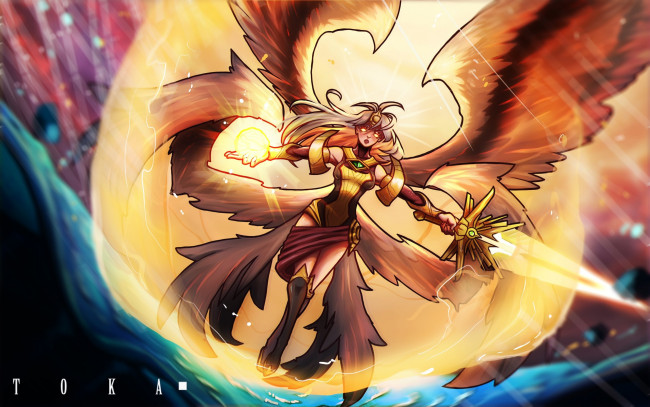 Обои картинки фото видео игры, league of legends, крылья, меч, kayle