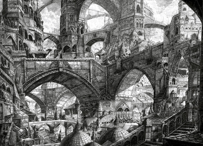 Обои картинки фото рисованное, города, графика, город, лабиринт, улицы