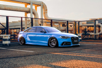 обоя audi s6, автомобили, audi, s6, tuning, blue, stance