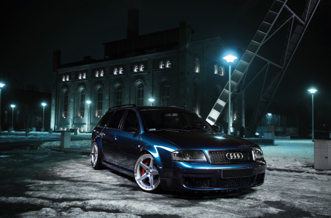 Обои картинки фото audi s6 avant, автомобили, audi, s6, tuning, blue, stance, avant