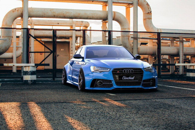 Обои картинки фото audi s6, автомобили, audi, s6, tuning, blue, stance
