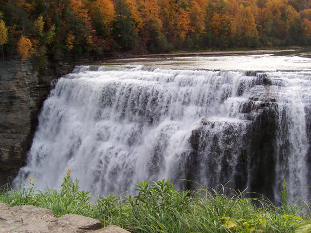 Обои картинки фото водопад, природа, водопады, деревья, пейзаж, лес, река