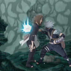 Картинка аниме naruto камень чидори дождь какаши хатаке арт наруто дым смерть убийство насквозь пробил девушка рин парень
