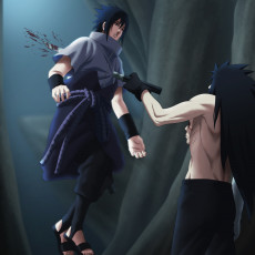 Картинка аниме naruto наруто учиха саске мадара убийство меч катана кровь