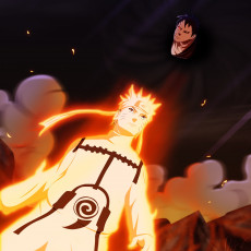 Картинка аниме naruto парни узумаки наруто сияние ночь шрам брюнет блондин обито учиха тоби чёрный фон