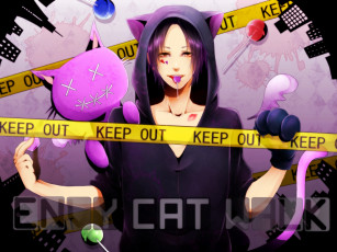 Картинка аниме -animals парень неко хвост игрушка keep out сладости помада взгляд искушение уши