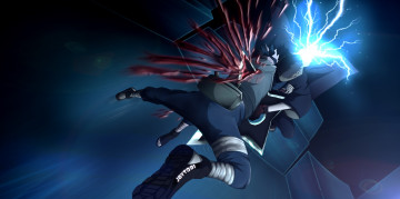 Картинка аниме naruto сюрикен кровь чидори наруто какаши хатаке обито учиха ранения бой синий фон