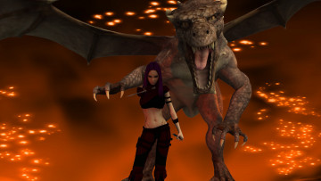 Картинка 3д+графика fantasy+ фантазия дракон эльфийка взгляд грусть