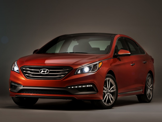 Обои картинки фото автомобили, hyundai, 2015, sonata, us-spec, красный
