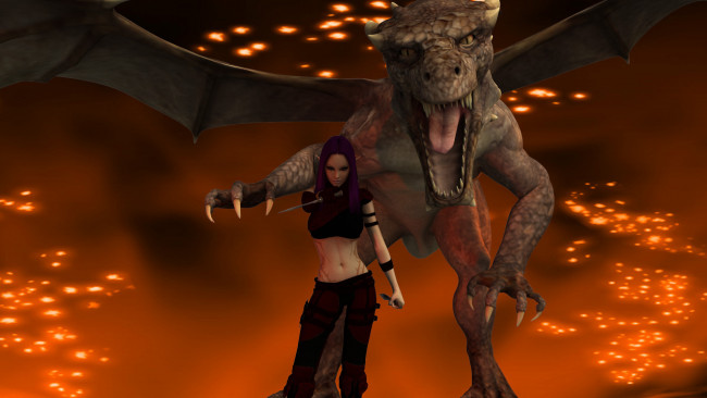 Обои картинки фото 3д графика, fantasy , фантазия, дракон, эльфийка, взгляд, грусть