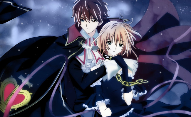 Обои картинки фото аниме, tsubasa reservoir chronicles, снег, парень, девушка, гетерохромия, цепь, syaoran, sakura