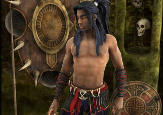 Картинка 3д+графика фантазия+ fantasy мужчина взгляд фон черепа