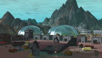 Картинка 3д+графика фантазия+ fantasy горы дома