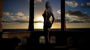 Картинка 3д+графика люди+ people закат фон взгляд девушка