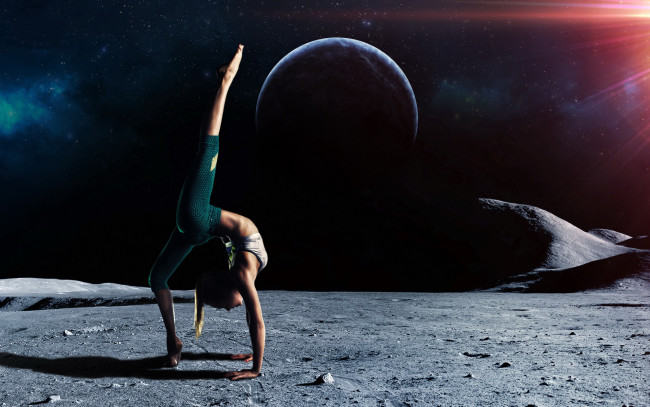 Обои картинки фото спорт, гимнастика, девушка, планеты, поверхность