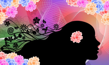 Картинка векторная+графика девушки+ girls девушка взгляд фон цветы