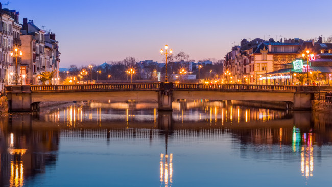 Обои картинки фото города, - мосты, огни, мост, река