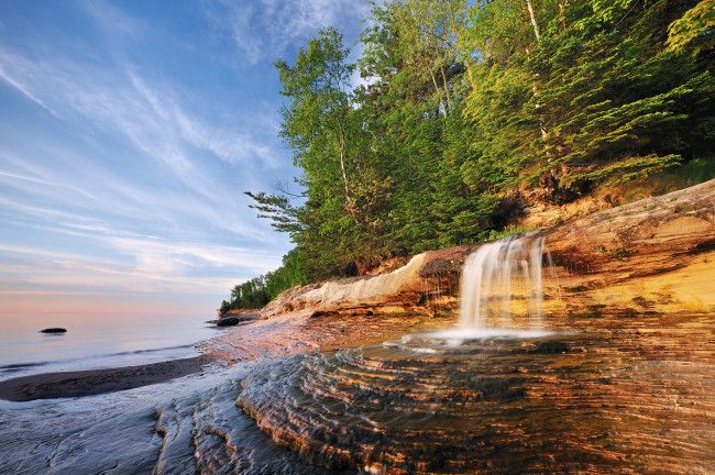 Обои картинки фото природа, водопады, водопад, река, лес