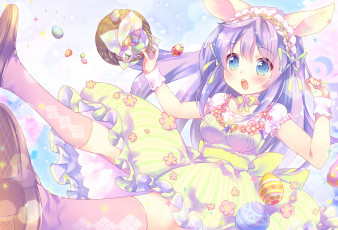 Картинка аниме животные +существа фон взгляд девушка