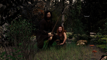 Картинка 3д+графика фантазия+ fantasy девушка лес мужчина фон взгляд