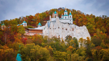 Картинка города -+православные+церкви +монастыри осень лес донбасс святогорск святогорская лавра украина листья монастырь церковь деревья небо