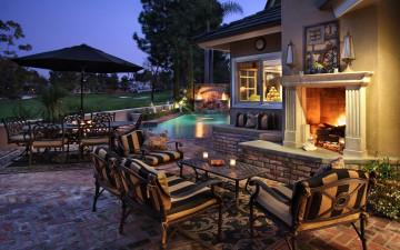 Картинка интерьер бассейны +открытые+площадки камин свечи бассейн