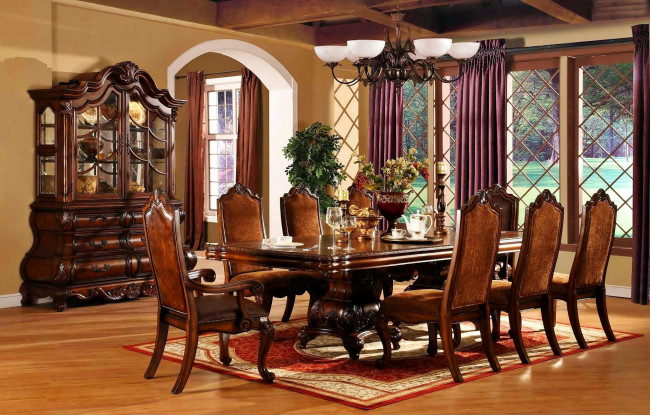 Обои картинки фото интерьер, столовая, стулья, стол, буфет