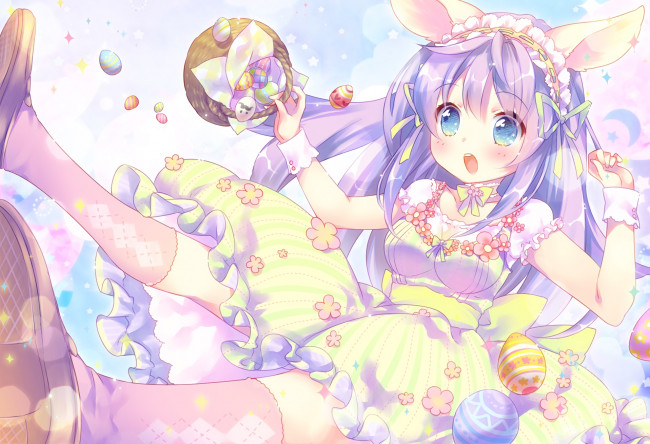 Обои картинки фото аниме, животные,  существа, фон, взгляд, девушка