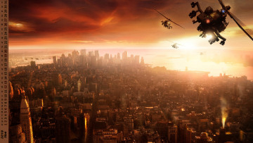 Картинка календари фэнтези здание город вертолет