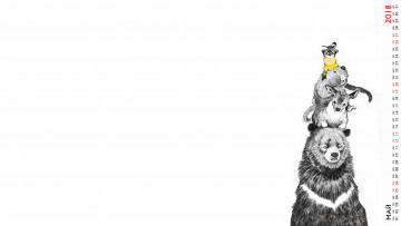 Картинка календари рисованные +векторная+графика животное медведь