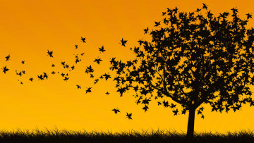 Картинка векторная+графика природа+ nature дерево осень листья силуэт трава ветер