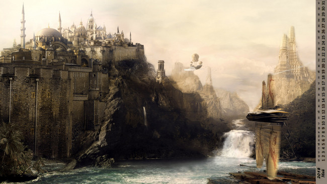 Обои картинки фото календари, фэнтези, 2018, здание, водоем