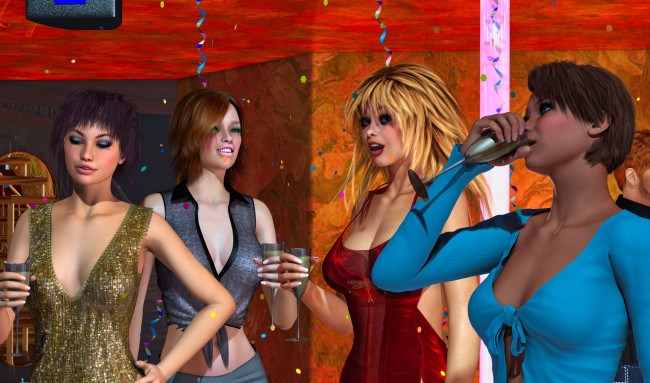 Обои картинки фото 3д графика, люди , people, взгляд, девушки, танцы, фон