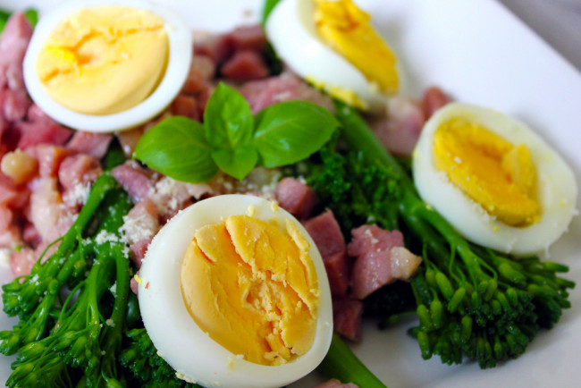 Обои картинки фото еда, Яичные блюда, яйца, ветчина