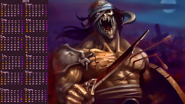 Обои картинки фото календари, фэнтези, нежить, существо, оружие