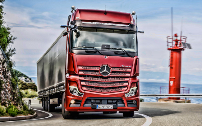 Обои картинки фото 2019 mercedes-benz actros, автомобили, mercedes trucks, mercedes, benz, actros, 2019, полуприцеп, красный, lkw, hdr, дорога